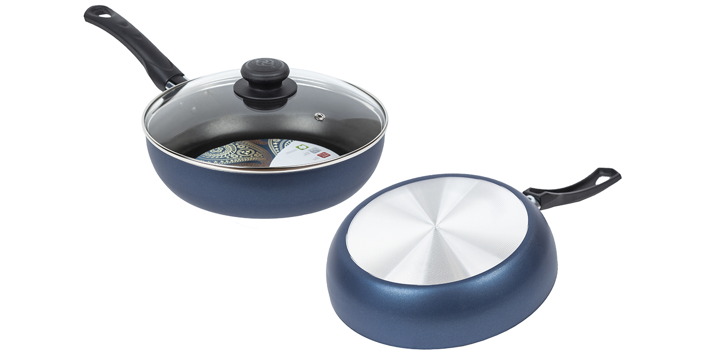 картинка Сотейник AZURE (Сатин) Ø 24 см - 1 ручка, стеклянная крышка от торговой марки Калитва ТМ